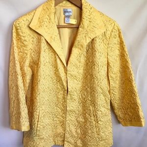 Chico’s Yellow Summer Jacket Sz 2 Metallic Thread Detail 3/4 Sleeves